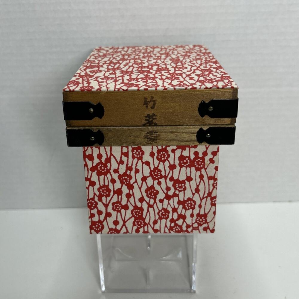 Vtg Japanese Chabako Tea Ceremony Wagashi Box Washi Paper Wood Chiyogami Trinket